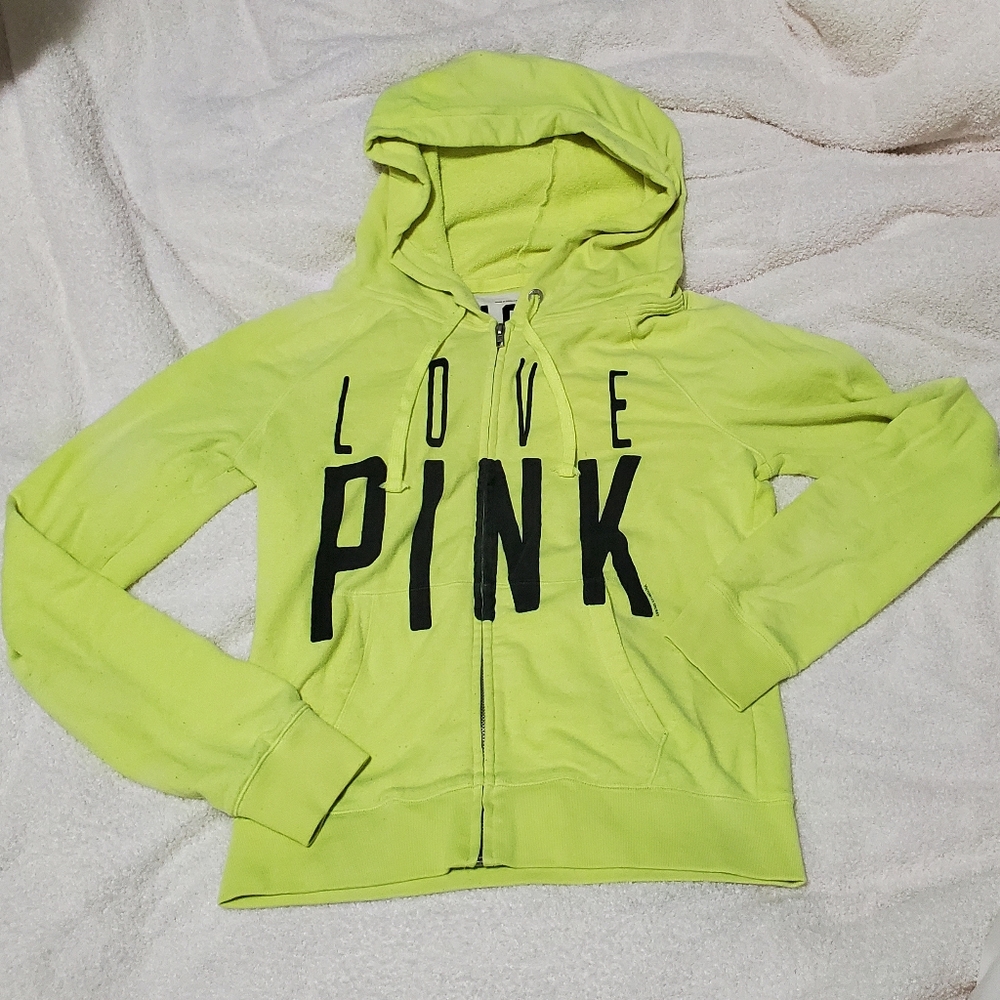 PINK VS Neon Yellow Zip Up Hoodie Sweatshirt